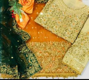 2022 Venta caliente diseñador indio pakistaní espejos de lámina dorada Lehnga seda red dorada Lehnga ropa de fiesta Choli ropa India - Product Image 4