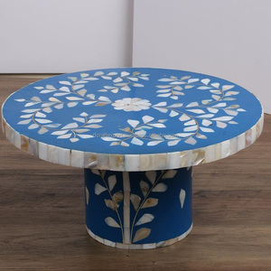 Soporte de pastel de nácar con incrustaciones de hueso redondo hecho a mano con patrón de hoja de flor multicolor para boda o uso doméstico - Product Image 1