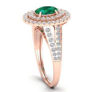 Anillo de Oro Sólido de 14K con Halo de Diamantes y Certificado IGI REYES para Mujer, Corte Ovalado, Gema Esmeralda de 0.75 Quilates, Regalo de Boda, Joyería Fina - Product Image 3