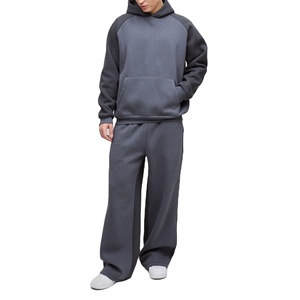Contrast Color Sleeve and Hooded Custom logo Casual Wholesale Price Regular Fit Cotton Fleece Two Piece Tracksuits for Men 2026 - Product Image 1