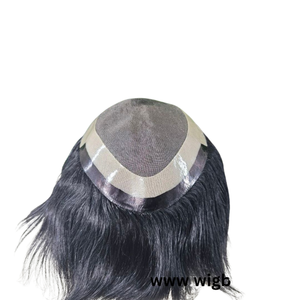 Fine R Mono 100% Peluca de cabello Remy indio para hombres Extensión de cabello de estilo recto rizado - Product Image 1