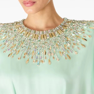 Robe de soirée élégante trapèze pour femmes, perles de cristal attrayantes brodées à la main, antistatique devant, longue robe de soirée formelle - Product Image 1