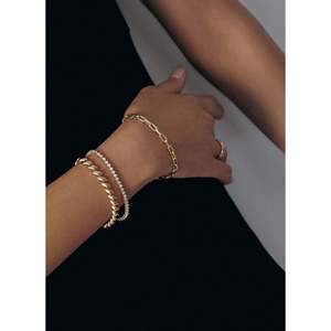 Mia Link Chain <b>Bracelet</b> with Zircon <b>Gold</b> and Rhodium Plated <b>Beaded</b> Jewelry Classic and Trendy for Wedding Party or Gift - Product Image 2