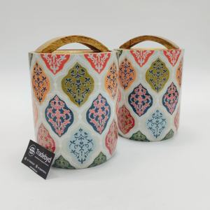 Pot de fruits secs imprimé en bois émaillé fabriqué à la main avec couvercle hermétique et poignée incurvée tradebyd - Product Image 6