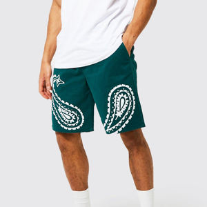 Shorts décontractés vintage pour hommes en molleton 100% coton de haute qualité, poids lourd, avec ourlet brut et imprimé - Product Image 1