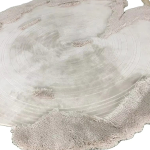 Alfombra abstracta redonda moderna con mechones de alta calidad, alfombra Beige con borde orgánico, alfombra con textura de lujo para sala de estar y dormitorio - Product Image 3