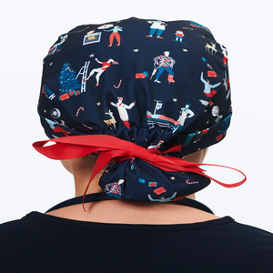 Bonnets de chirurgie imprimés de couleur grise, bonnets de chirurgie bouffants pour hôpital, bonnets de laboratoire 100% coton - Product Image 6