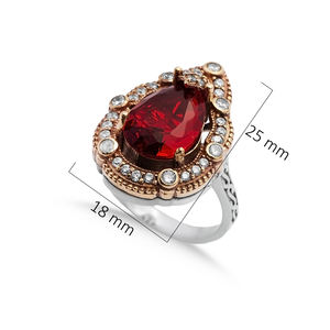 Joyería turca otomana estilo auténtico diseño de pera anillo granate CZ piedra plata hecho a mano al por mayor - Product Image 2