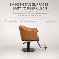 Fauteuil de Barbier Marron Style Seau en PU Lisse avec Accents Métalliques, Relevage Hydraulique, Pivotant à 360 Degrés, Capacité 200 kg
