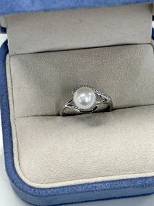 Bague en argent sterling S925 avec perle de culture d'eau de mer blanche ronde, sertie de griffes, classique, pour femme - Product Image 2