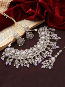 เครื่องประดับเจ้าสาวดีไซเนอร์ สร้อยคอแบบอินเดียดั้งเดิม รูปทรงวงรีแบบกลับด้าน วัสดุโลหะผสม - Product Image 2