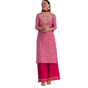 Rosa Leheriya Zardosi lavoro Kurta Palazzo tuta all'ingrosso donna abbigliamento etnico OEM fabbrica fornitore di abbigliamento alla rinfusa abbigliamento personalizzato - Product Image 5
