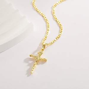 Vintage Christian 14K <b>Gold</b> Plated <b>Cross</b> Necklace for Women Crucifix <b>Pendant</b> 45cm - Product Image 3