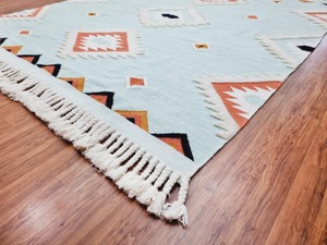 Alfombra de Tejido Plano de Lana y Acrílico con Patrón Geométrico, Rectangular, Estilo Bohemio, Hecha a Mano para Sala de Estar y Uso Doméstico - Product Image 4