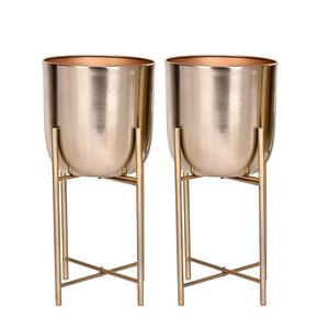 Macetero de Piso Metálico Dorado de Primera Calidad para Interiores Contemporáneos, Esquinas de Sala de Estar y Decoración de Interiores, Procedente de la India - Product Image 1