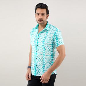Camisa Casual de Algodón Popelín para Hombre, Tie-Dye Azul Aqua, Corte Regular, Transpirable, para Verano - Product Image 5