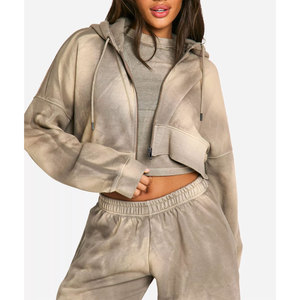 Trendy Women's Crop <b>Top</b> Hoodie | Stylish Drop Shoulder <b>Zipper</b> Hoodie | High-Quality Casual <b>Top</b> for Women - Product Image 5
