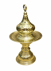 Quemador de Incienso de Metal Dorado Ornamentado de Inspiración Egipcia con Tapa de Cúpula Perforada, Bandeja Decorativa Hecha a Mano y Base de Pedestal - Product Image 6