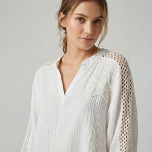 Blusa Casual de Corte Regular con Cuello en V, Tejido de Malla, 85% Lyocell y Viscosa, Talla Única (Tallas 38-44) - Product Image 3