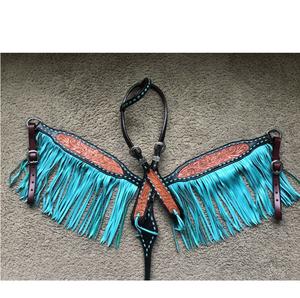 Most Selling Equestrian Western Breastplate Carved Glittering Leather Stainless Steel Halter Headstall Fancy <b>Stitching</b> Riding - Product Image 1