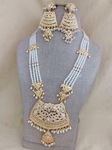 Designer Jadau <b>Gold</b> Plated <b>Pearls</b> Look Beautiful <b>Necklace</b> Set With Earrings for Women Designer Jewelry for Wedding Wear - Product Image 3