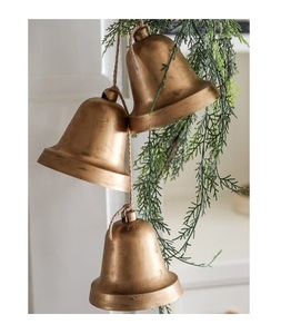 Set of 3vhandcrafted brass <b>cow</b> <b>bells</b> with etched patterns suitable for cultural ceremonies home altar or yoga meditation use - Product Image 1