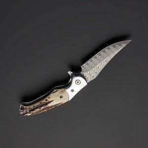 Cuchillos plegables económicos hechos a mano, cuchillo plegable de acero de Damasco de alta calidad con mango de cuerno, cuchillo de bolsillo y regalo para el Día del Padre. - Product Image 6
