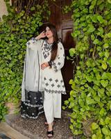 Ensemble Salwar Kameez en soie pour femmes, pour occasions spéciales, avec broderie au fil, sans plis