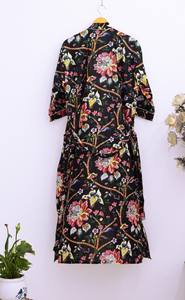 Traditional Hand Block Printed Cotton Kaftan for Women Bohemian Style <b>with</b> Lace and Button Decor <b>Sleeved</b> - Product Image 4