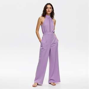 2026 Custom Summer Fashion Chic One Piece High Waist Sleeveless Halter Lace Purple <strong>Jumpsuit</strong> for Women - Product Image 3