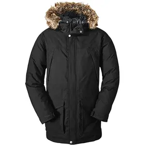 Jaket hoodie pria, jaket Parka Down panjang tahan angin ringan musim dingin, mantel bertudung bulu palsu hangat mode baru untuk pria