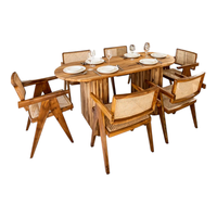 Ensemble de table à manger en teck massif Nismaaya Dericia 5 pièces, chaises en rotin tissées à la main, style moderne, durable, respectueux de l'environnement, cuisine