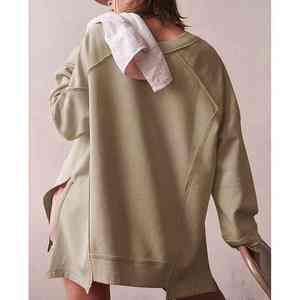 Oversized 100% Cotton <b>Sweatshirts</b> <b>For</b> <b>Women</b> <b>Long</b> Sleeve Patchwork Open Side Streetwear Pullovers Autumn Clothes Breathable - Product Image 6