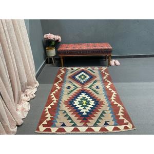 Turkish Accent Rug 3.7x5.6 ft, <b>Red</b> Moroccan Vintage <b>Wool</b> Rug - Product Image 5