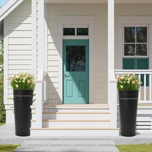 Juego de 3 macetas cilíndricas de metal martillado con revestimiento negro para el hogar y el jardín, Patio, porche delantero, decoración, maceta de flores - Product Image 5