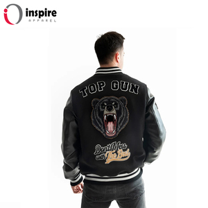 Blouson universitaire personnalisé pour homme, écologique, avec broderie de dessin animé sur le devant, en coton, pour l'automne, vente en gros disponible - Product Image 4