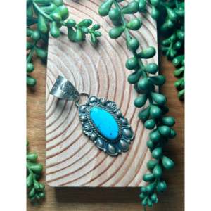 Pendentif Jeff James Jr Kingman en argent sterling turquoise, serti clos, motif cloche en or rose, incrustation de jade/quartz, charme moderne - Product Image 3