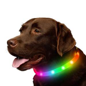 Luxury Rechargeable Silicone <b>LED</b> Dog Necklace Solid Pattern Simple Style Nylon Polyester Material Bright Lights for Pets - Product Image 1