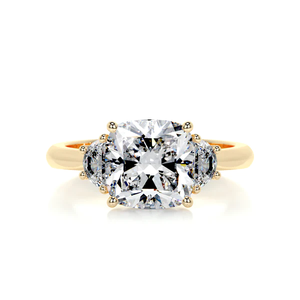 2.82 Ct <b>Cushion</b> Cut Lab Grown Diamond Engagement <b>Ring</b> Three Stone Rose Gold CVD IGI Certified Bohemian Style 14K Anniversary - Product Image 4