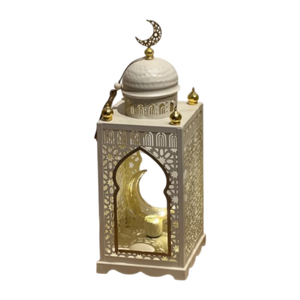 Luxury Islamic Ramadan <b>Lantern</b> Metal Moon Top Warm Candle Glow Decorative Table <b>Lamp</b> for Home Festival Decor Gift - Product Image 5