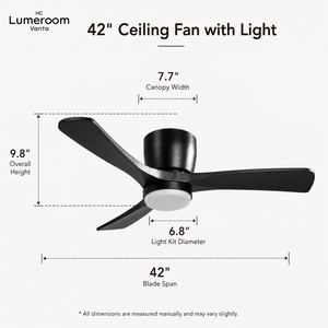 42 Inch Solid Wood Ceiling <b>Fan</b> <b>with</b> Light and <b>Remote</b>, Flush Mount Low Profile Quiet DC Motor Ceiling <b>Fan</b> - Product Image 6