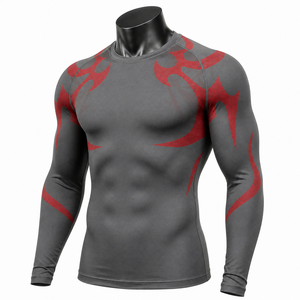 Sublimation Printed <b>Men</b>’s Long Sleeve Compression Shirt Graphic Gym Fitness Tight <b>Base</b> <b>Layer</b> Sportswear Custom OEM Wholesale - Product Image 3