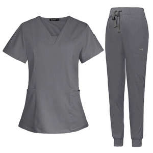 Trajes de punto de uniforme de enfermera con cuello en V para mujer personalizados con tops y pantalones de Jogger para médicos y personal de hospital - Product Image 1
