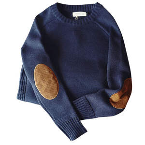 Pull en maille à col rond classique à broderie numérique avec empiècements en polaire aux coudes, couleurs personnalisées pour hommes, très demandé - Product Image 1
