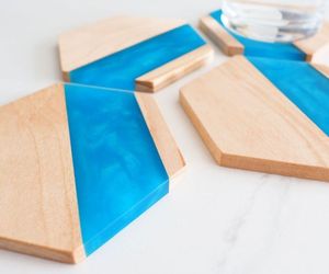 ชุดจานรองแก้วไม้และเรซินอีพ็อกซี่ถาดรองแก้วแบบมีสไตล์ - Product Image 4