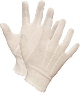 Guantes de Trabajo de Inspección de Algodón Blanco Ligeros, Baja Pelusa, Tejido Suave, Puño Elástico, Inserción en el Pulgar - Product Image 1