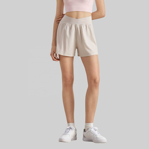 Pantalones cortos de gimnasio fluidos de cintura alta para mujer, diseño cruzado, ropa deportiva para correr, transpirable y teñida - Product Image 6