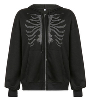 Sudadera con Capucha Negra para Hombre, con Cierre, Estampado de Telaraña, Corte Regular, Estilo Casual, 100% Algodón Tejido, para Otoño