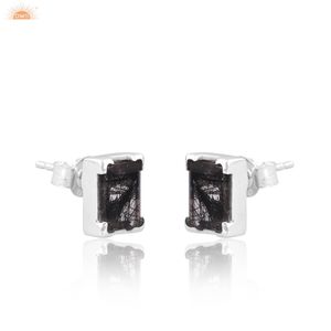 การออกแบบใหม่ล่าสุดสีดํา Rutile Beguette รูปร่าง 925 เงินสเตอร์ลิงทุกวันต่างหูสตั๊ดทํามือผู้ผลิตเครื่องประดับ - Product Image 1