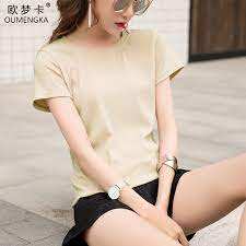 Camiseta básica de manga corta con cuello redondo para mujer, camiseta de color sólido de calidad prémium, top adelgazante elástico, camiseta de color sólido - Product Image 5